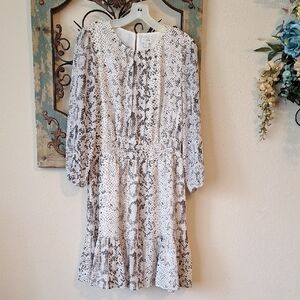 J. Crew White Long Sleeve Snake Print Dress NWOT Size Small